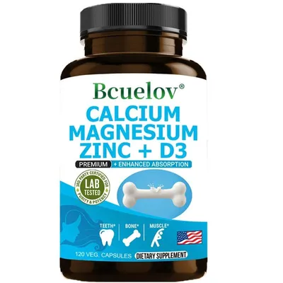 Produktbild von Calcium, Magnesium, Zinc + Vitamin D3 (120 Kapseln) Nahrungsergänzungsmittel, Muskelgesundheit, Knochengesundheit, Zahngesundheit
