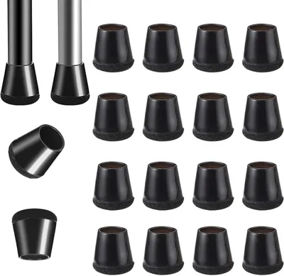 Produktbild von 16 Stück schwarze Silikon-Stuhlbeinschoner, Stuhlgleiter, Stuhlbeinschoner mit Filzgleitern, Stuhlgleiter, für Hartholz- und Fliesenböden (15-18 mm)