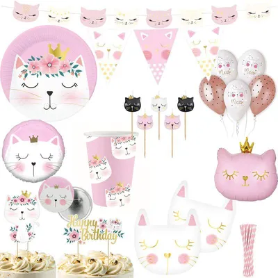 Produktbild von XXL Partyset Katze Gebutstag Deko Kindergeburtstag Party Katzengeburtstag Dekoration