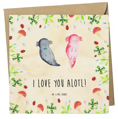 Produktbild von Mr. & Mrs. Panda Grußkarte Axolotl Liebe - Naturpapier - Geschenk, faltkarte, Valentinstag, Freund, Ehefrau, Glückwunschkarte, für Frauen, Hochzeitstag, Jahrestag