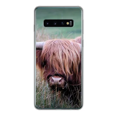 Produktbild von MuchoWow® Handyhülle Schutzhülle Hülle für Samsung Galaxy S10 Schottischer Highlander - Hörner - Gras Silikon Softcase Handy Hülle - Handytasche