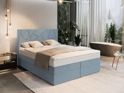 Produktbild von Masseno Boxspringbett TRANI 140x200 cm Komplett-Set mit Bonell Matratze und Topper, Polsterbett mit Bettkästen -Blau, INARI 72