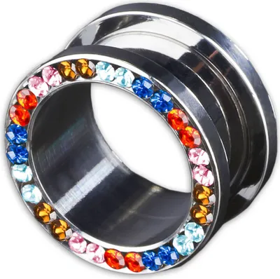 Produktbild von viva-adorno 1 Stück 5mm Flesh Tunnel Schraubverschluss Gewinde Edelstahl Kristall Zirkonia Größe 3 - 16mm Z62, Regenbogen