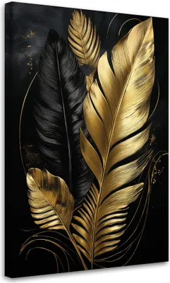 Produktbild von Leinwandbild Schwarz-goldene Palmblätter Loft 80x120 Feeby Gold bild für die wand bereit zum aufhängen