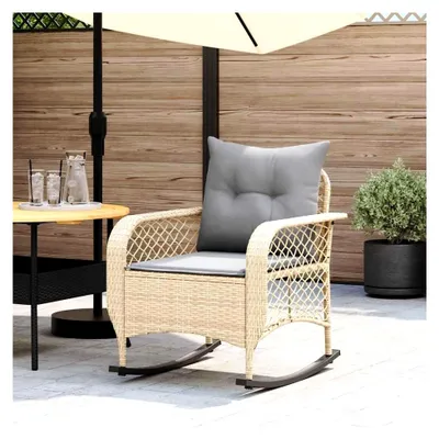 Produktbild von Garten-Schaukelstuhl mit Kissen Beige aus Poly Rattan für Terrassen