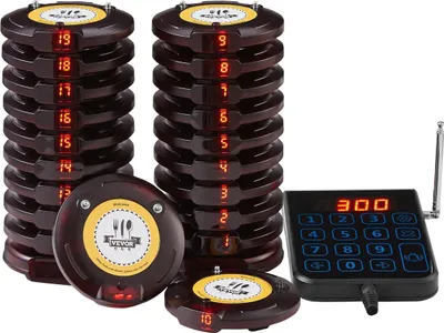 Immagine prodotto di Sistema di cercapersone per ristoranti, segnale di attesa in coda wireless a lungo raggio 500 m, cercapersone con vibrazione e lampeggiamento per chiamare i clienti, 20 cicalini per food truck, chiese, asili nido, ospedali