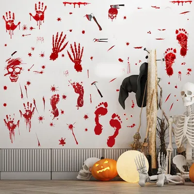 Produktbild von Halloween-Fensteraufkleber mit über 60 blutigen Motiven für Fenster und Türen