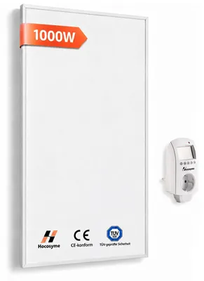 Image de Panneau infrarouge avec thermostat numérique - Puissance : 1000 watts - Montage mural - Blanc