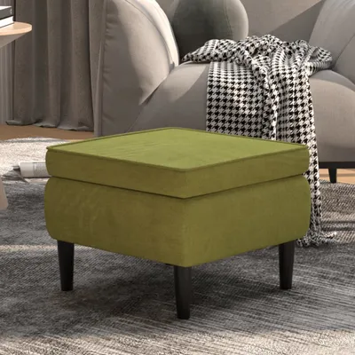 Immagine prodotto di The Living Store Sgabello con gambe in legno in velluto verde chiaro