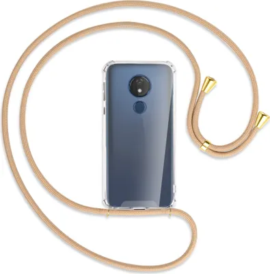 Produktbild von Handykette Backcover-Schutzhülle mit Band (Metall goldfarben) für Motorola Moto G7 Power - beige