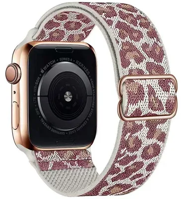 Produktbild von Stravo elastisches Nylonarmband Leopardenmuster verstellbar atmungsaktiv für Apple Watch Ultra 49 mm und Serie 10 9 8 7 6 5 4 SE - Rosa
