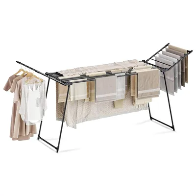 Produktbild von Meisterhome® Wäscheständer Ausziehbar Schwarz – 25 m Trockenlänge – Extra Groß & Klappbar – Stabiler Wäschetrockner Kohlenstoffstahl – Bis 30 kg Belastbar