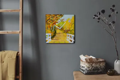 Produktbild von Coloray Hodiny Unikátní 30x30 cm  Tiché hodiny Pro obývací pokoj a kuchyň Nástěnné hodiny Plátno Bílé ručičky hodin - Většina podzimu lesa