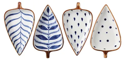 Keramik-Dip-Schalen Set, Blattform, 4 Stück, Japan-Stil