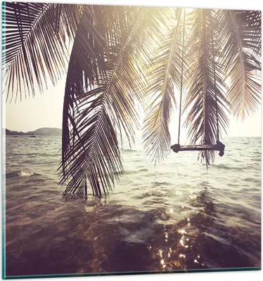 Produktbild von Bilder auf glas - Meer Palme Wasser - 70x70cm - Glasbilder - Wandbilder - Kunstdruck - zum Aufhängen bereit - Wanddekoration aus Glas - Glas Bilder - Wandbild auf Glas - Einteilig - GAC70x70-3634