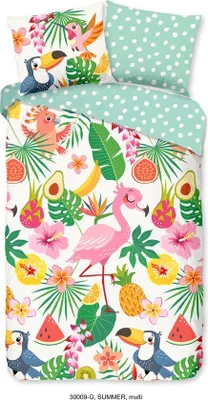 Produktbild von Unyqoos® Kinder-Bettbezug 140×220 cm für Einzelbett, inkl. Kissenbezug – 100% Baumwolle, atmungsaktiv & hypoallergen, wärmeisolierend, Flamingo-Design