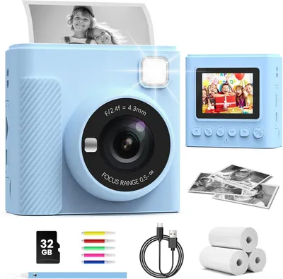 Produktbild von Kinderkamera Sofortbildkamera, 2,4 Zoll Sofortbildkamera mit 32G Karte und Fotopapier Drucken, 1080P HD , Geschenke für Jungen und Mädchen 3-12 Jahre