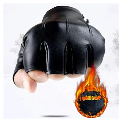 Produktbild von Fingerlose Handschuhe aus Leder für Herren, Winterhandschuhe, Halbfinger, Kunstleder, Fäustlinge zum Fahren, Radfahren und Motorradfahren