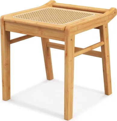 Produktbild von COSTWAY Sitzhocker, Schminkhocker aus Bambus, Hocker für schminktisch bis 120 kg belastbar, Kleiner Kosmetikhocker mit Rattan-Oberfläche für Ankleidezimmer, Wohnzimmer, Schlafzimmer