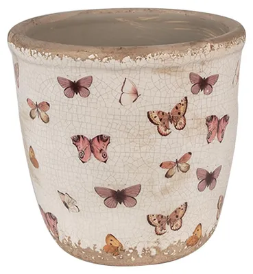 Zdjęcie produktu dla Clayre & Eef Doniczka Ø 15x14 cm Beżowo-różowe ceramiczne motyle