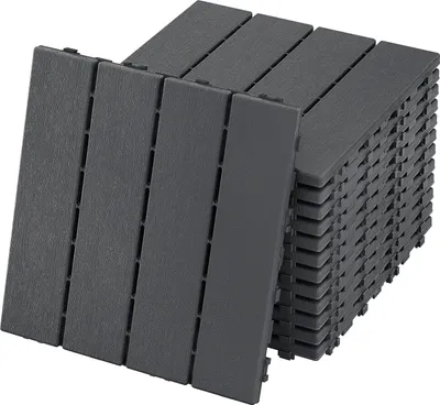 Obrázok produktu pre TRMLBE Terasová dlažba 11 kusov 30x30 cm balkónová dlažba s klik systémom v drevenom vzhľade PE terasová dlažba rezaná na mieru, pre záhradu balkón terasa (antracit)