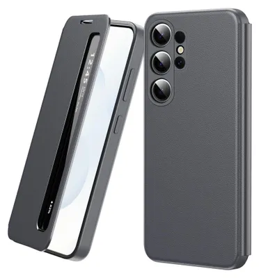 Immagine prodotto di Custodia per cellulare Smart View per Samsung Galaxy S26 Ultra, custodia a libro in Pelle finta, grigia
