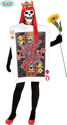 Produktbild von Skelett-Kartenkostüm Dame Karo Halloween rot-weiß