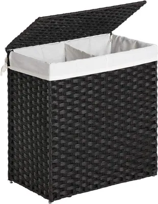 Image de Panier à linge en résine tressée synthétique, avec couvercle et poignées