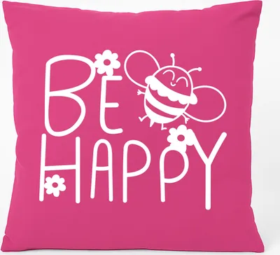 Produktbild von Huuraa Kissen Be Happy Biene 40x40cm mit Füllung Fuchsia Baumwolle Dekokissen Geschenkidee