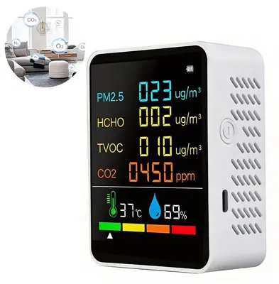 Produktbild von Luftqualitätsmessgerät für Zuhause - CO2 & PM2,5 Testgerät mit TVOC, HCHO, Temperatur & Feuchtigkeit, Farbdisplay