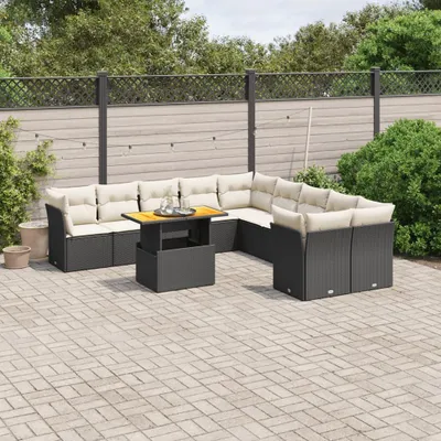 Produktbild von 11-tlg. Garten-Sofagarnitur - mit Kissen Schwarz Poly Rattan - Gartenmöbelset 3271042