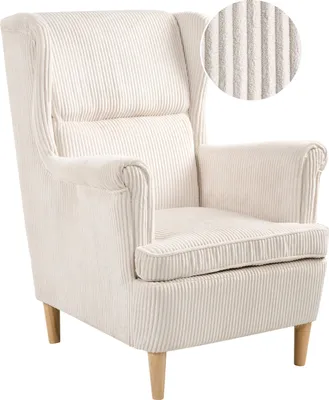 Produktbild von BELIANI Sessel Hellbeige Cord Gepolstert Gesteppt mit Hellen Holzbeinen Armlehnen Skandinavischer Stil Wohnzimmer Ohrensessel Polstersessel Cordsessel