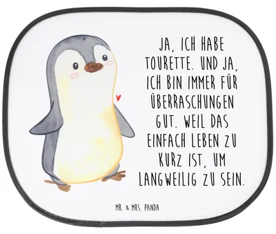 Produktbild von Mr. & Mrs. Panda autofenster sonnenschutz Pinguin Tourette - Weiß - Geschenk, Auto, Syndrom, saugnapf, Sonnenblende, Neuro-psychiatrische Erkrankung, für Autoscheiben