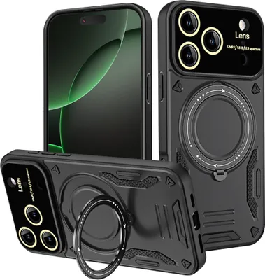 Produktbild von Rüstung Handyhülle für iPhone 17 Pro Dual-Layer Magnetisches Ringhalter Ständer Magsafe Hülle Schwarz