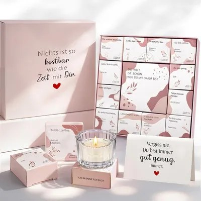Produktbild von Duftkerzen Geschenkset 12 Stück mit Grußkarte - Verborgene Botschaft, Sojawachs, 3,5h Brenndauer