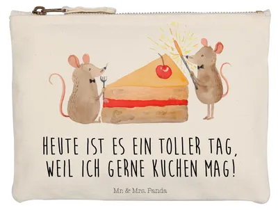 Produktbild von Mr. & Mrs. Panda Kosmetikbeutel Mäuse Kuchen Grösse XL Große - Weiß - Geschenk, Etui, Torte, Happy Birthday, Maus, Kulturtasche, beauty case, Mäppchen, Federmappe