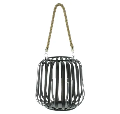 Produktbild von Windlicht Black, Metall, Mattschwarz, Jutekordel Maße: Ø 18 x 17 cm, Glaszylinder Ø 8 x 9 cm, ohne Kerze, passend für Kerzen max. Ø 7 cm