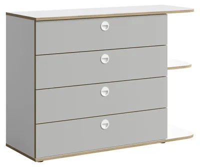 Productafbeelding van Kommode Pinio, ladekast, 116x42x82 cm, wit / lichtgrijs / eikenhout (truffelkleur)