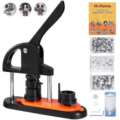 Produktbild von Buttonmaschine - Knopfmaschine 25mm 500 Stk. - Badge Punch Press, Buttonpresse, DIY Badge Press Machine - Button Badge Maker für Personalisiertes Abzeichen inkl. Zauberbuch
