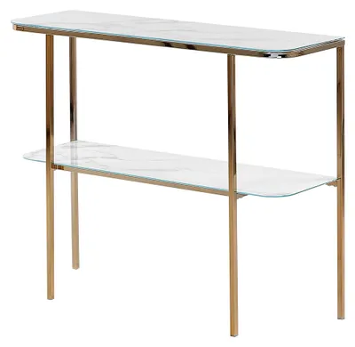 Produktbild von Konsolentisch in Marmor-Optik Weiß mit goldenen Metallbeinen