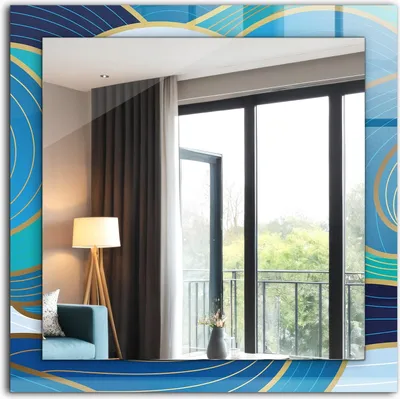 Produktbild von Bedruckter Spiegel - Wandspiegel - Dekorativer - Modern - 60x60 cm - Wellenmuster Blau