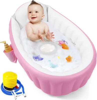 Produktbild von ragbare aufblasbare Babybadewanne für Kinder und Kleinkinder zum Baden von Neugeborenen, dicker, faltbarer Duschpool mit Luftpumpe,Rosa
