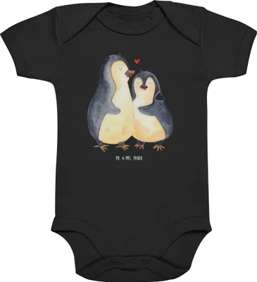 Produktbild von Mr. & Mrs. Panda Strampler Baby Pinguin umarmen 1. - 3. Monat - Schwarz - Geschenk, babykleidung body, Verknallt, glücklich, Hochzeitsgeschenk, Umarmung Verliebt, Liebe