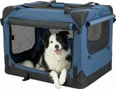 Produktbild von Foxdevil by xonic® Faltbare Hundebox / Katzenbox für mittelgroße Tiere – Hundetransportbox Auto und Zuhause – Transportbox Hund – Hundebox Auto Kofferraum (Dunkelblau, XL)