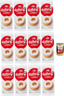 Produktbild von Lago 1968, Le Merende di Ciambelle zuccherate 12x 180g, Donuts mit Zucker, Einzeln verpackte, weiche Snacks, ohne Palmöl + Italian Gourmet polpa 400g