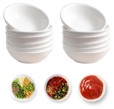 12er-Set Keramik-Dip-Schalen, weiß, 7,5 cm Ø, spülmaschinengeeignet