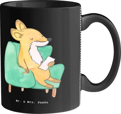 Produktbild von Mr. & Mrs. Panda Teetasse Therapeut Herz - Schwarz - Geschenk, schöne tasse, Kaffeetasse, Becher, Teebecher