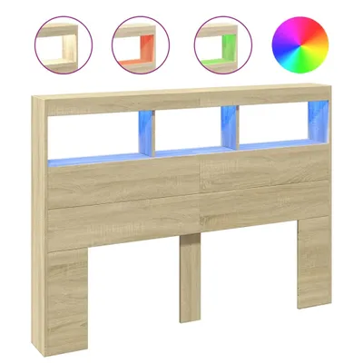 Image de vidaXL Tête de lit LED avec étagères Chêne Sonoma 140x17x102 cm