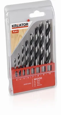 Produktbild von Kreator Bohrerset 8-teilig Holz Bohrer - verschiedene Größen 3-10 mm Stahl