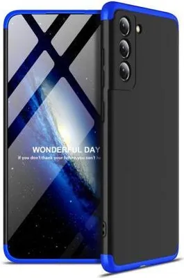 Produktbild von 360 Grad-Case für Galaxy S21 FE mit 2.5D Glas - Farbe: Schwarz & Blau - Modellkompatibilität: Für Samsung Galaxy S21 FE